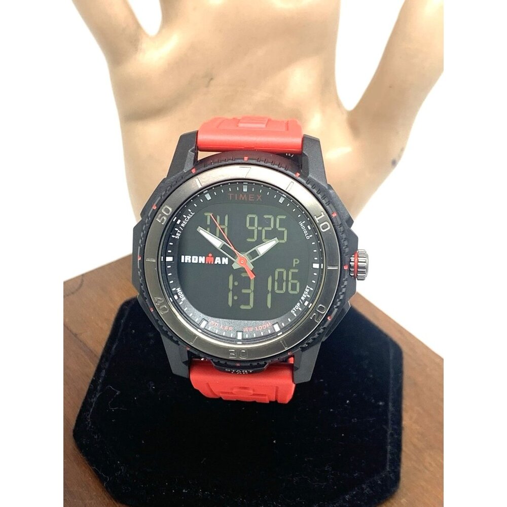 Timex Men's Watch TW5M55000 Ironman Quartz Sport Red Black Rubber Band 46mm